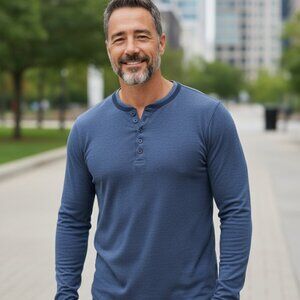 Manguun Mens Striped Henley